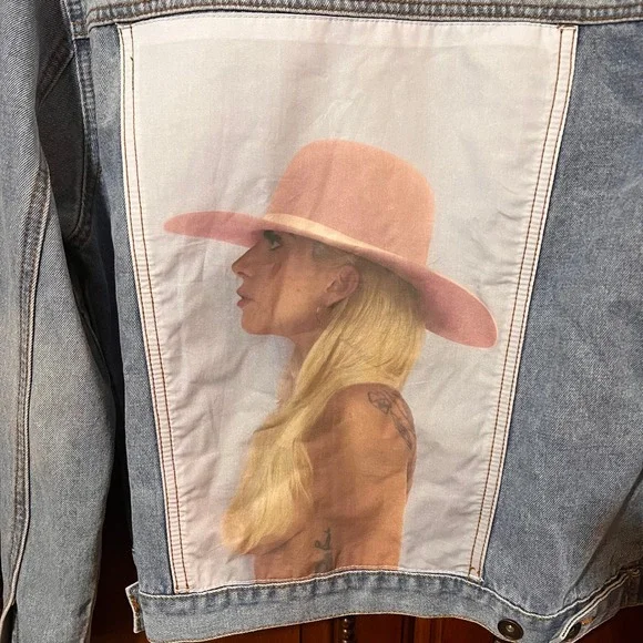 Lady Gaga Joanne Album Cover Denim Jacket Light Wash Blue Women XL Concert Merch - Picture 7 of 9